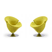 Manhattan Comfort 2-AC029-GR Tulip Green and Polished Chrome Velvet Swivel Accent Chair (Set of 2)
